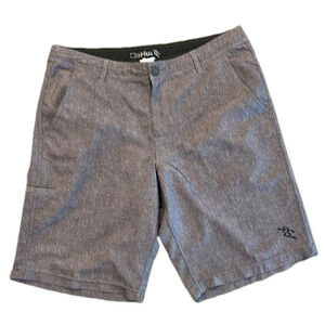 DaHui Sz 34 board shorts in heathered brown/grey with back  zip pocket